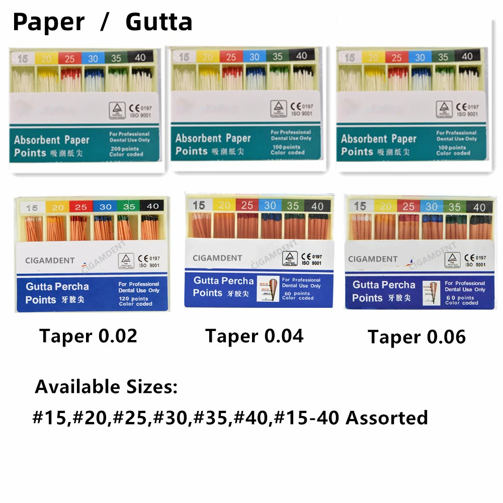 5Box Dental Gutta Percha Paper Point 15-40 Root Canal Endodontics Cotton Fiber Tips Dentistry Materials GP 02 04 06 Sizes