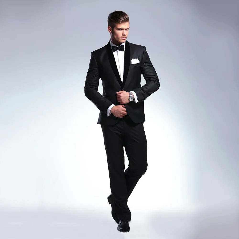 

Men Suits Black Tailor Made Groom Wear Business Casual Party Suit Slim Fit Shawl Lapel 2 Piece（Blazer + Pants）Costume Homme