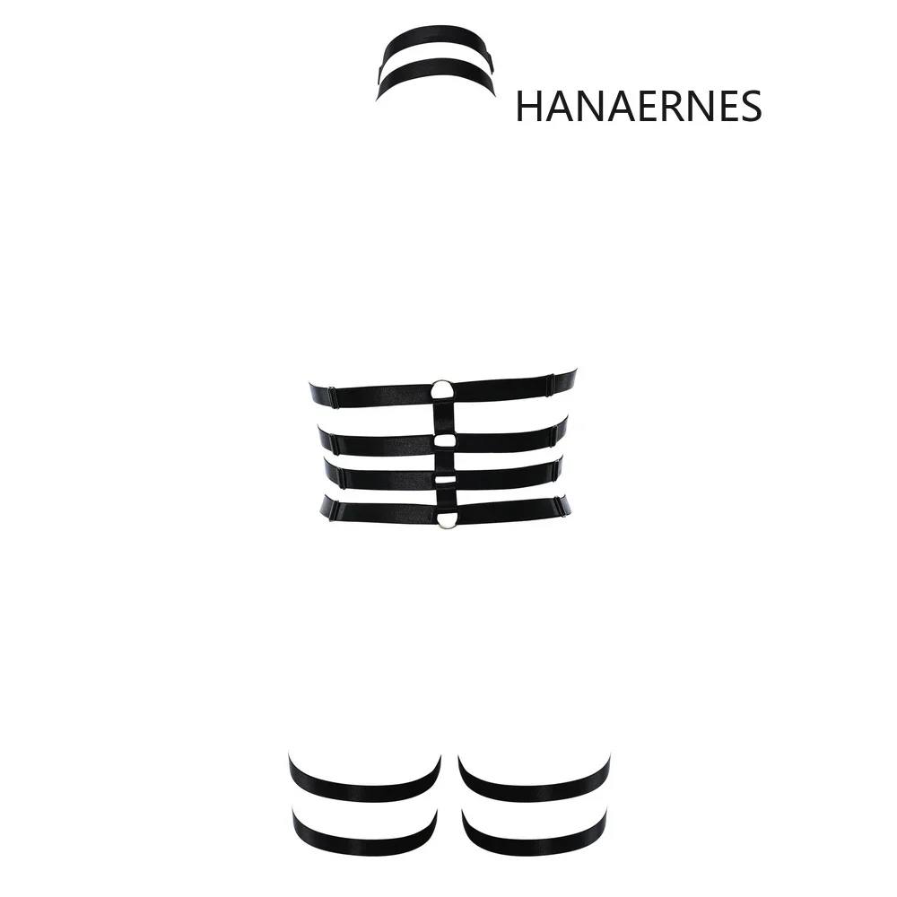 HANAERNES Women Gothic Body Harness Garter Belt Elastic Sexy Bondage Cage Harness Bra Fetish Wear Goth Garter Wedding Shoulder