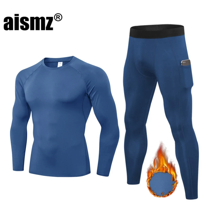 

Aismz Fleece Thermo Underwear Winter Thermal Men Long Johns Warm Thermal Clothing Rashgard Kit Long Sport Compression Underwear