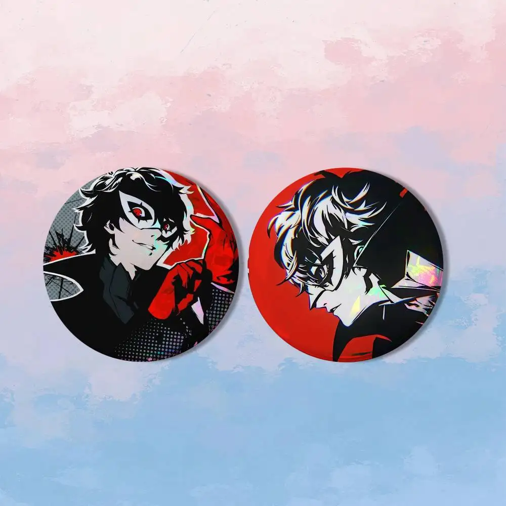 P-Persona 5 Joker Amamiya Ren 2 piece set Badges On Backpack Jacket Cartoon Round Brooches Acrylic Button Pins Collection Gifts