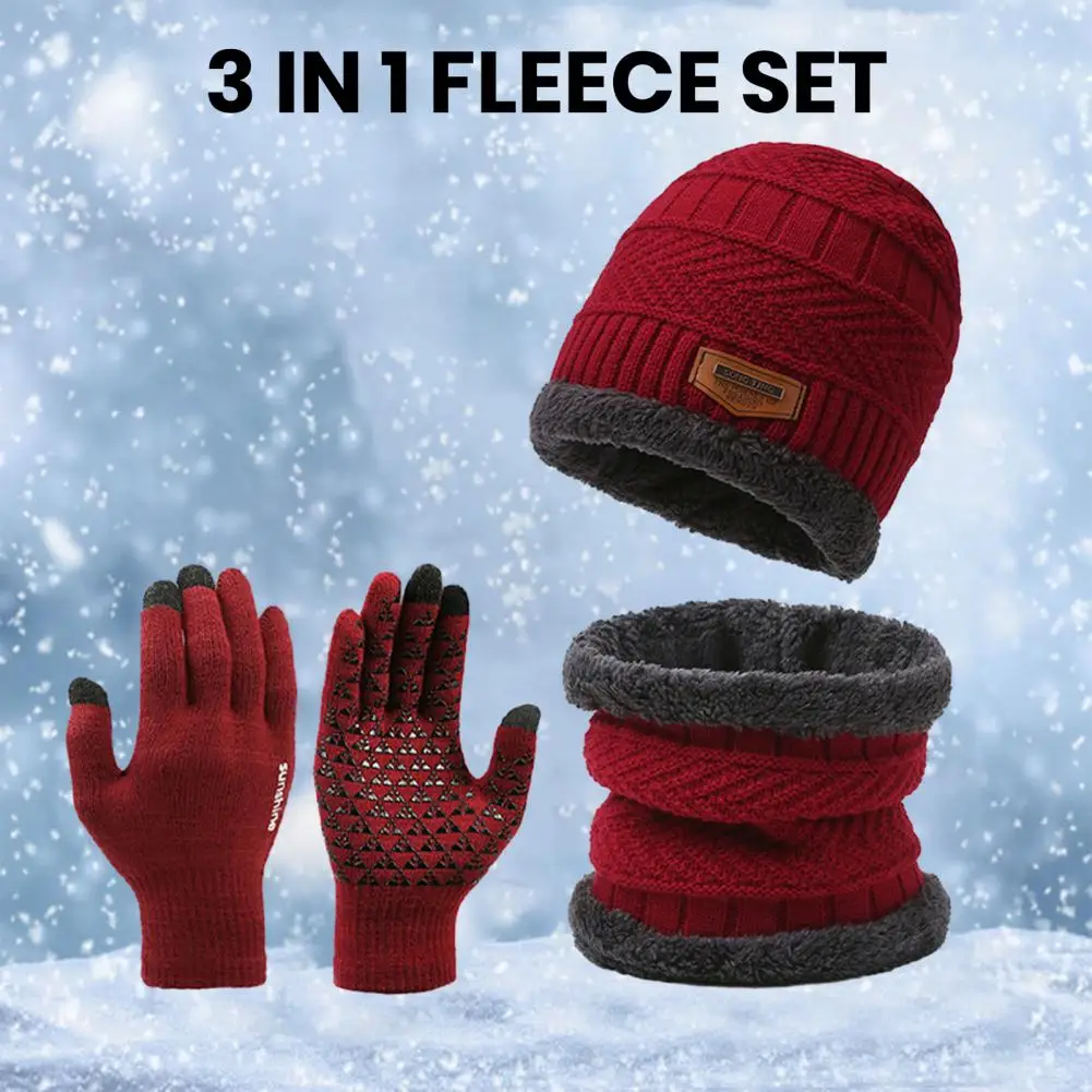 Winddichtes Mützen-Schal-Handschuh-Set, gemütliches Winter-Zubehör-Set, Strickmütze, Schal, Handschuhe für Herren, weich, warm, winddicht, Outdoor-Radfahren