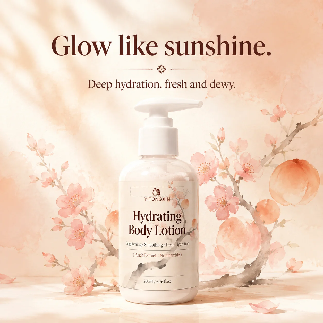 Hydrating Body Lotion Peach Extract Niacinamide Brightening Even Tone Softens Keratin Daily After-Shower 200ml