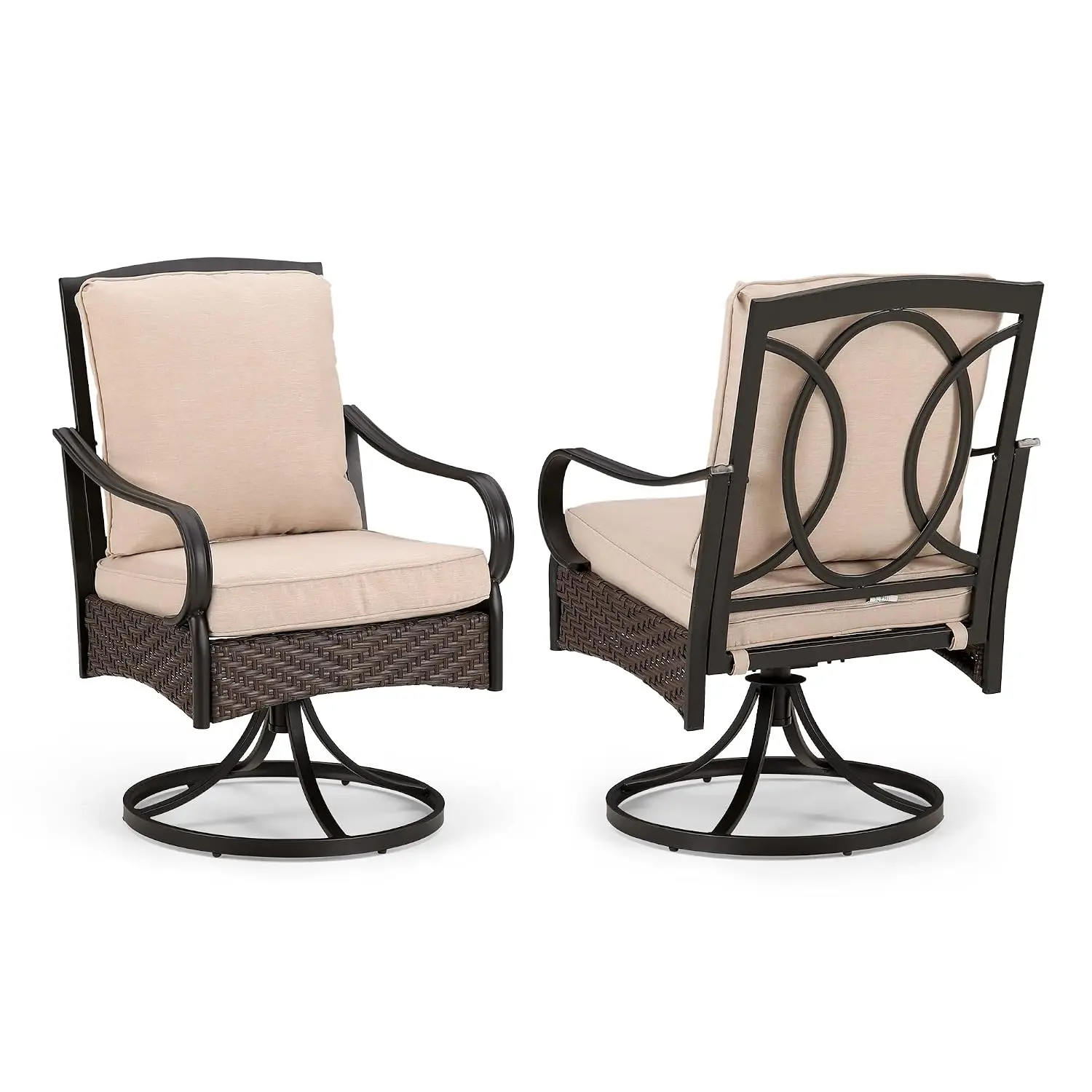 Swivel Patio Dining Chair Wicker Set 2 Cushions Heavy Duty Outdoor Metal Frame Padded All Weather Balcony, Customized