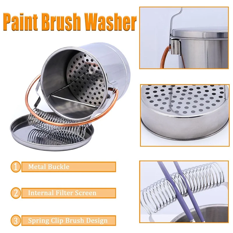 【Rushed】Paint Brush Washer,Stainless Steel Paint Brush Holder With Large Capacity Wash Tank And Removable Screen