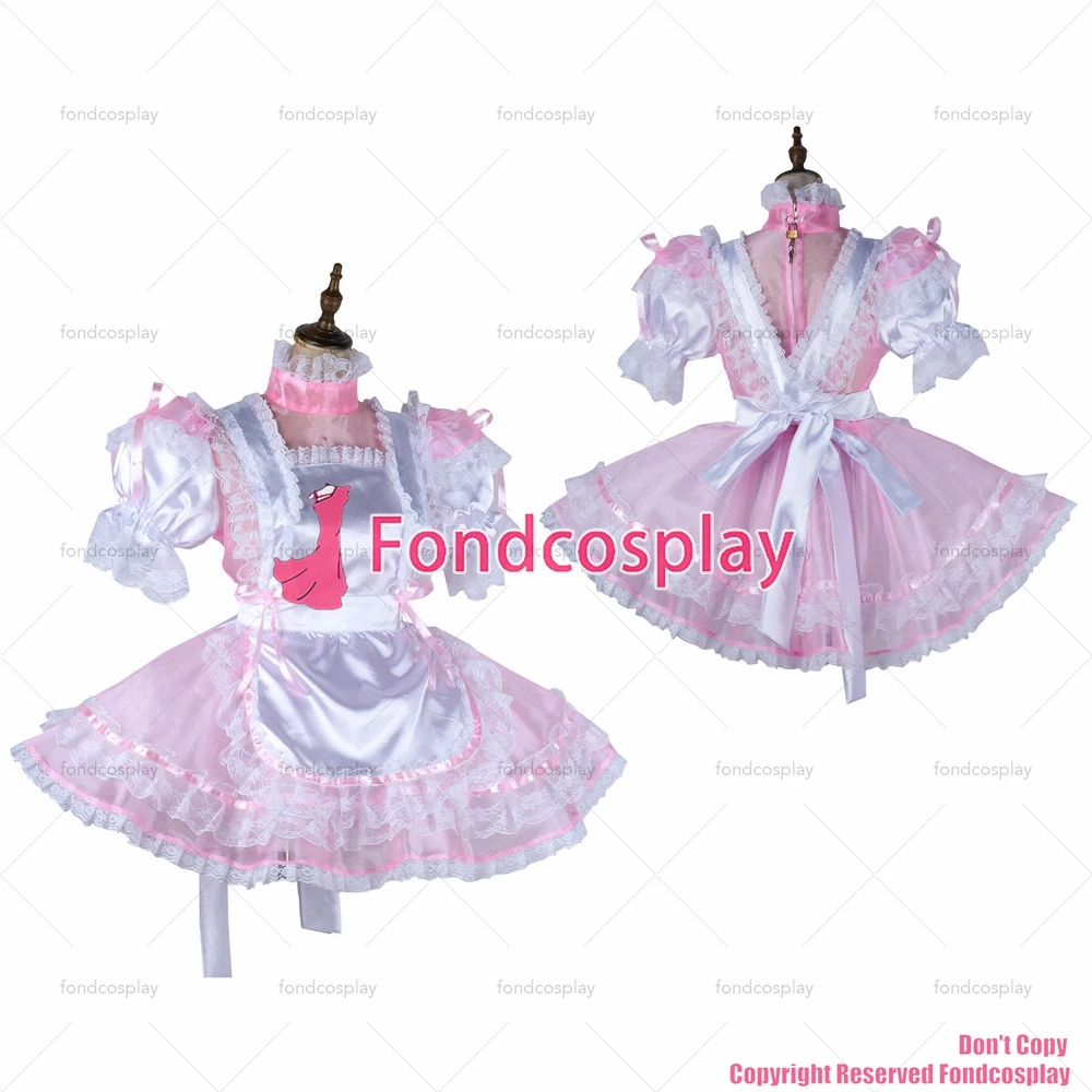 

fondcosplay adult sexy cross dressing sissy maid lockable baby pink Organza Satin dress see through Outfit CD/TV[G2017]