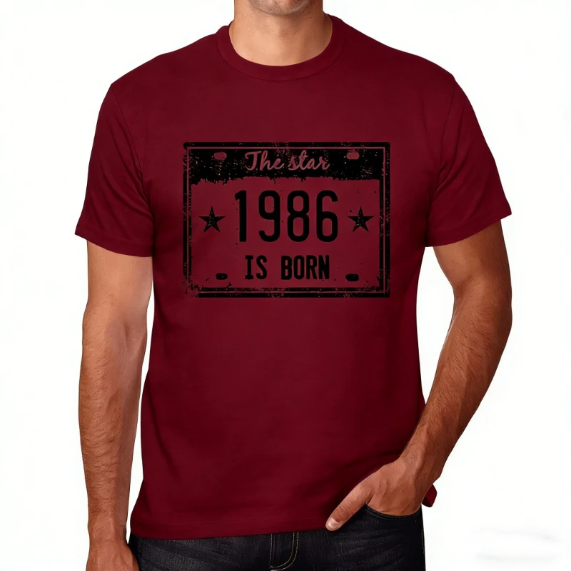 Unisex-Freizeit-T-Shirt mit Grafik, The Star Is Born in 1986, 38. Geburtstag, Jubiläumsjahr, modisch, normale Kurzarm-Länge