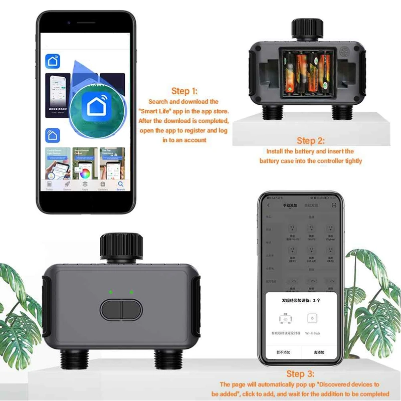 Wi-Fi付きの自動散水タイマー,灌漑システム,ハブ,アプリ制御,黒,庭,芝生,EUソケット