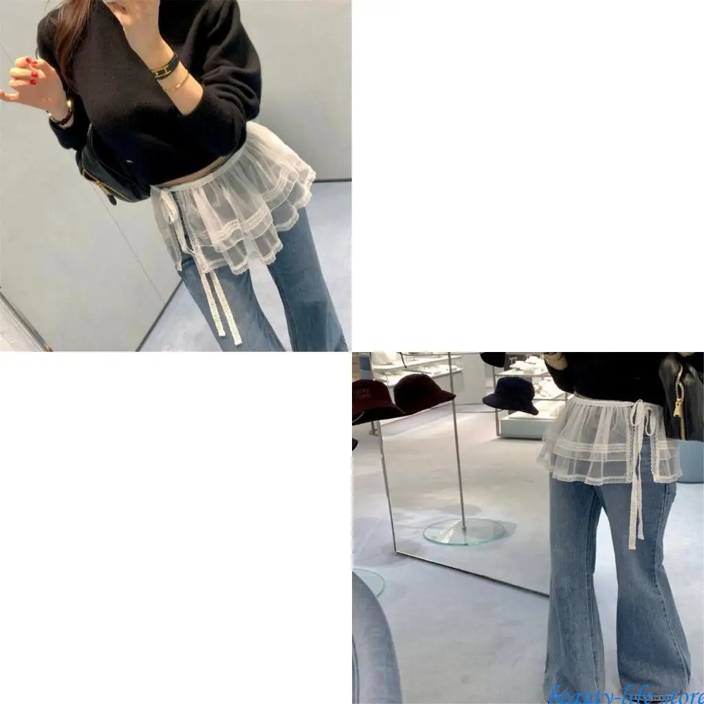 

Youthful and Trendy Lace Skirt with Mesh Layers and Eye Catching Tie Detail Statement Skirt for Fashion Individuals 517D