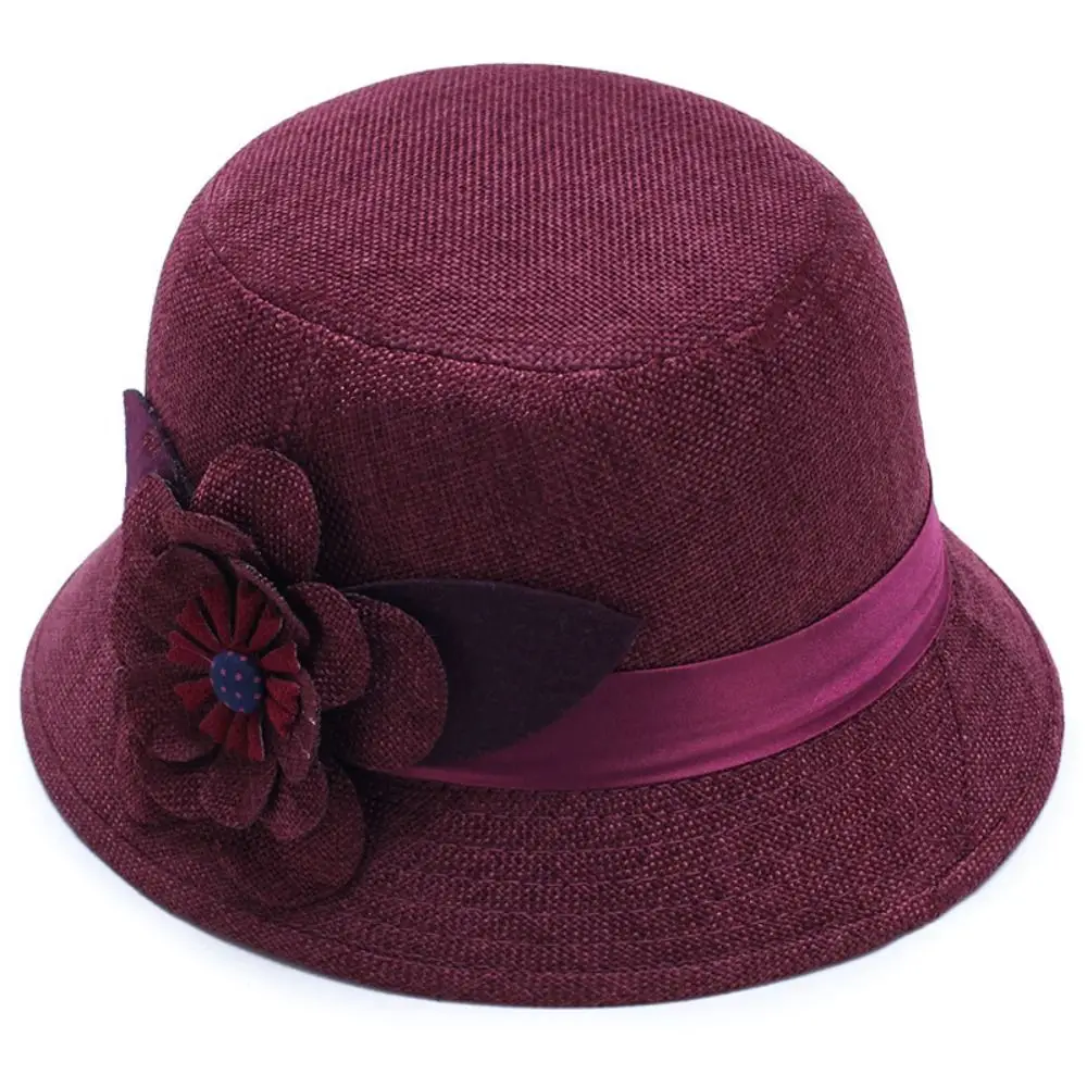 Vintage Leinen-Cloche-Hut aus Filz mit Blumenmuster, Europäischer Bucket Hat, Warmer Eleganter Fedora-Hut für Formelle Anlässe