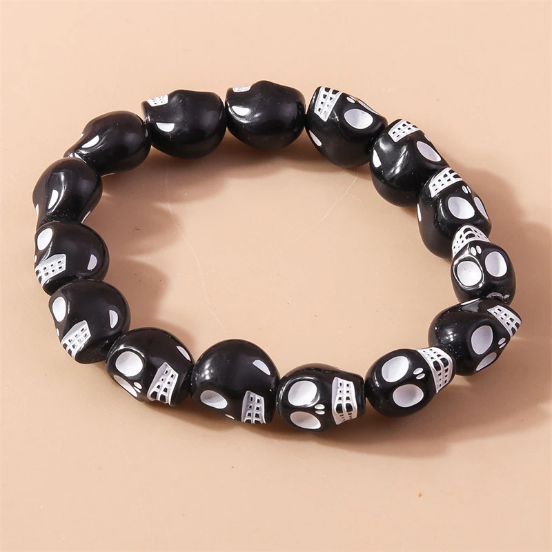 Mode Schädel Kopf Perlen Armbänder für Frauen Einstellbare Elastische Armband Mädchen Party Urlaub Schmuck Dekoration – Detail 7