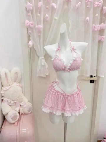 Y2k Women's Kawaii Dot Bikini Sets 2000s Harajuku Vintage Crop Tops Swimwear Summer Harajuku Sweet Sexy Beach Bathing Suit Chic