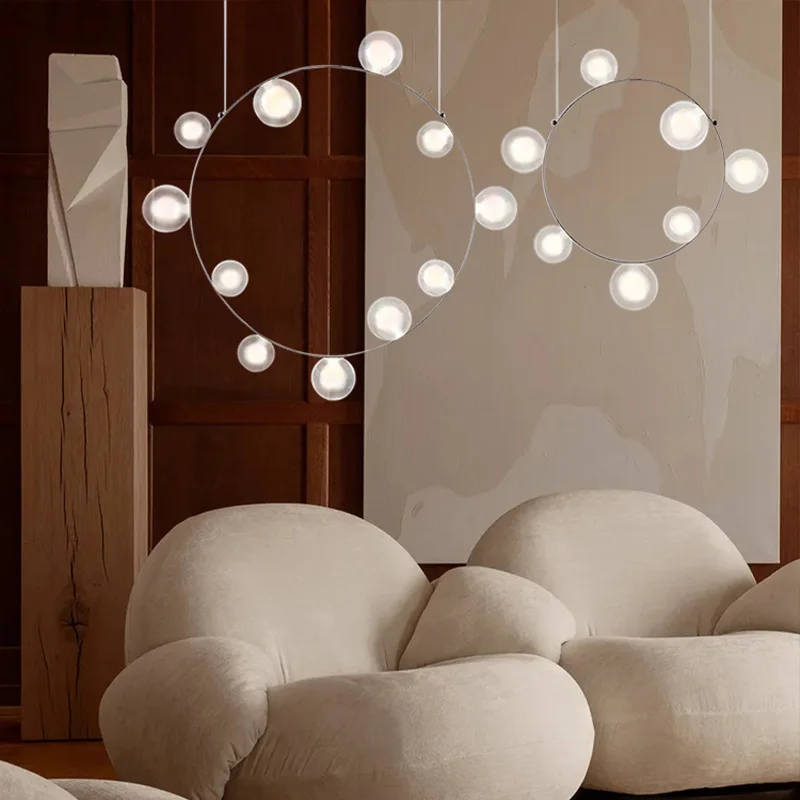 

Nordic LED round glass ceiling chandelier, transparent bubble lampshade, suitable for living room, metallic lustre, dimmable