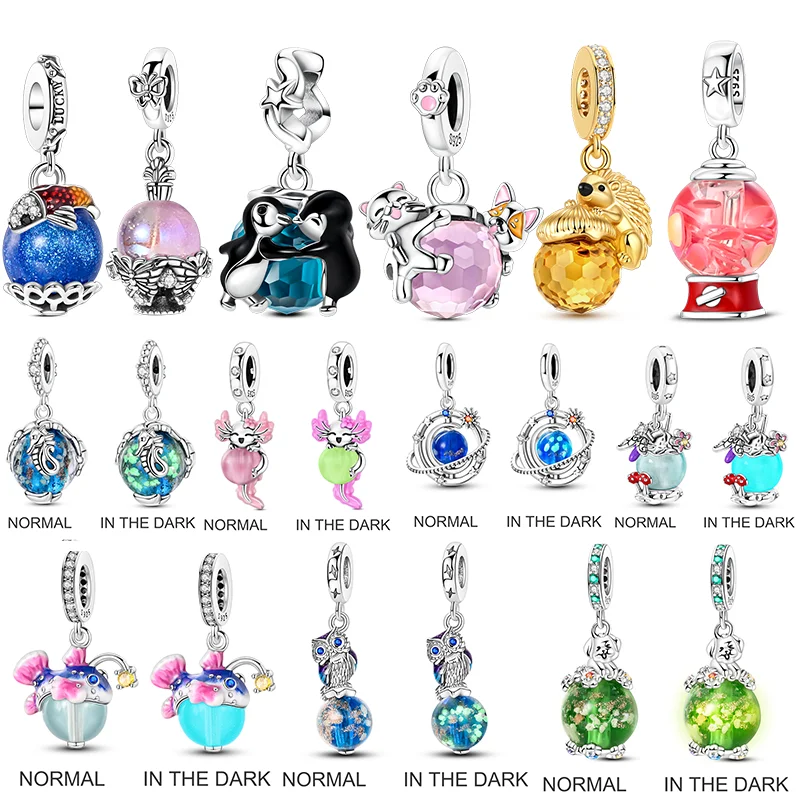 New In 925 Sterling Silver Charms Beads Penguin Dog Cat Seahorse Pendants Fit Original Bracelet Women Jewelry DIY Gift