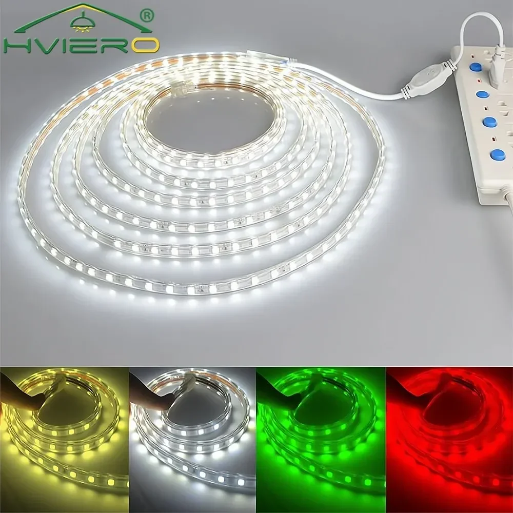 Waterproof Led Strip Holiday Light 5050 1M-5M SMD Tape Flexible High Pressure Desk Lamping Outdoor Garden Ceiling Lighting Plug