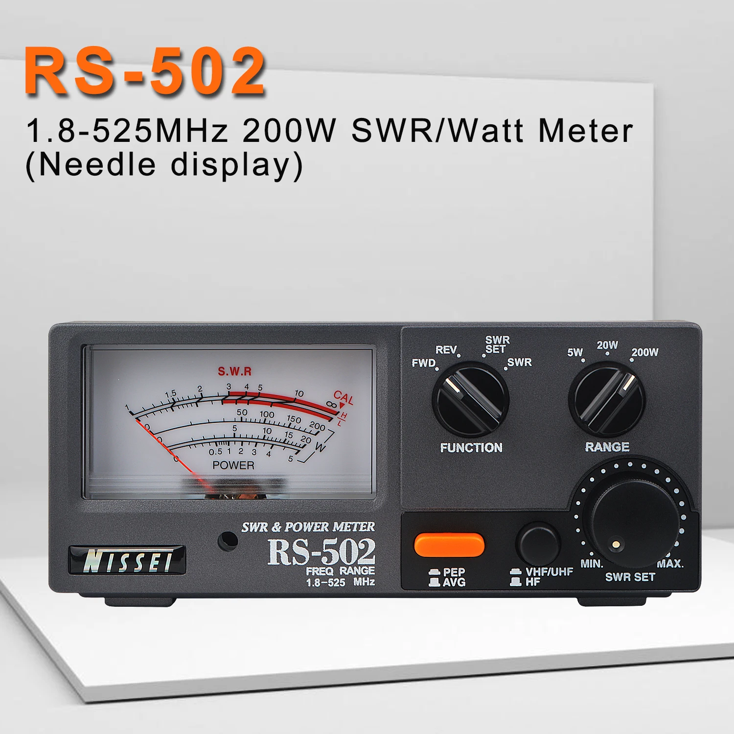 NISSEI RS-502 1.8-525MHz 0-200W SWR/Watt Meter Measuring Forward Reversed Power and VSWR Needle Display