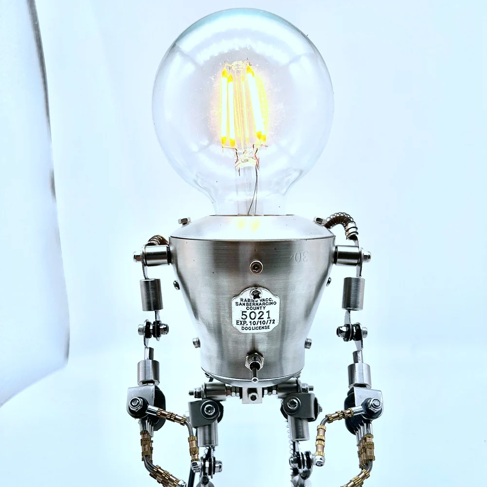 AB02 Manual Assembling Stainless Steel Steampunk Big Head Robot Lamp Home Bedroom Table Lamp Bar Atmosphere Lamp US Plug