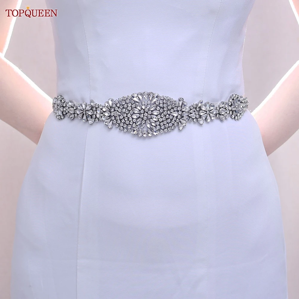 TOPQUEEN-Cinturón de lujo S123 para mujer, faja completa de diamantes de imitación para vestido de novia, accesorios de dama de honor, apliques de Joya, faja de caftán