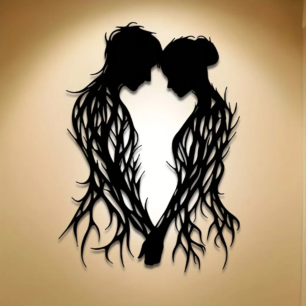 CIFBUY Couple Metal Wall Art Iron Sculpture Rust Proof Romantic Theme Indoor Outdoor Garden Patio Home Decor Wedding Gift