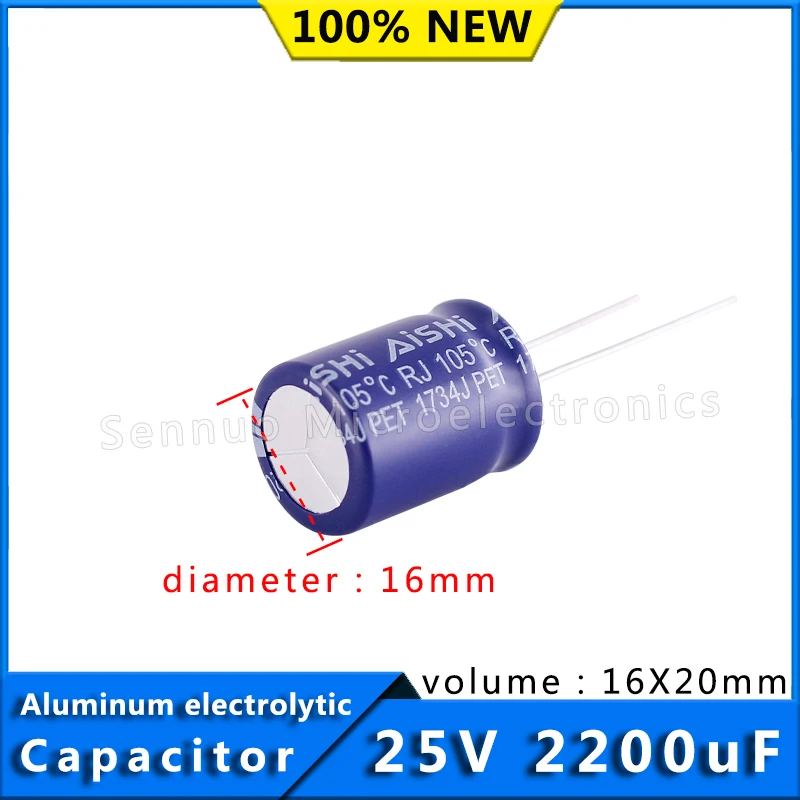 5/Pcs 2200uf 25v 105 degrees celcois 16X20 High Frequency Low Resistance Aluminum Electrolytic Capacitor 25V 2200uF 16*20mm