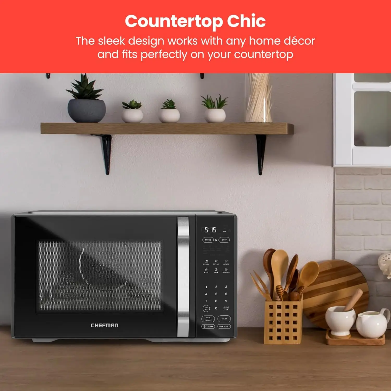 Digital Microwave Oven, Unique "Cook & Crisp" Power Combo, 1.0 Cu Ft, Dual-Cook 1000W Microwave + 1500W Crisper, 6 Touch Presets