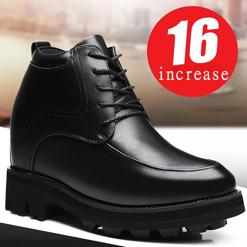 Elevator 16cm Super High Men's Banquet Nightclub Height Increasing Shoes Men Science Inner Height Heightening Black Leather Shoe