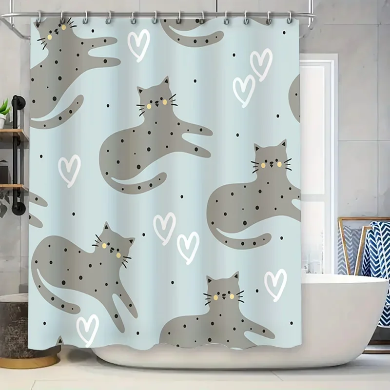 

Decorative Gray Cat Print Shower Curtain for Bathroom Home Decoration Blue Color 75x180cm
