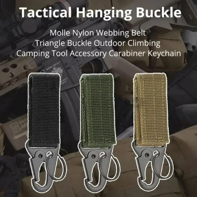 2pcs Tactical Hanging Buckle Molle Nylon Webbing Carabiner Belt Triangle Keychain for Outdoor Climbing Camping Tool Accessory