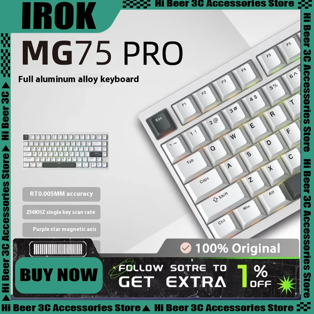 

Irok Mg75 Pro Max Mechanical Keyboard Magnetic Switch Rgb Hot Swap Aluminum Rt0.005 Quick Dismantling Structure PC Custom Gifts