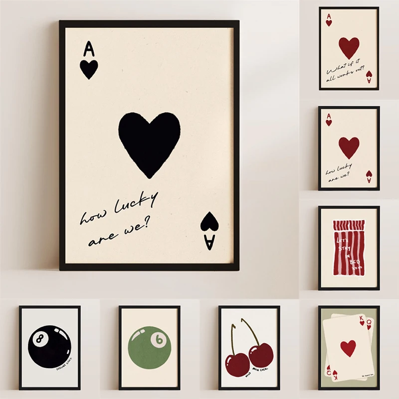 (No frame)Boho Minimalist Art Illustrations Playing Card Posters Side Eye Sun Heart Canvas Painting Print Wall Art Picture fo