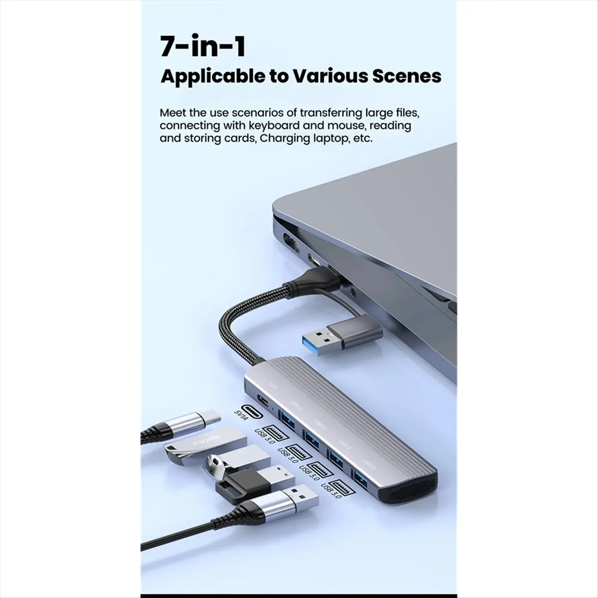 7 in 1 USB Hub 3.0 Splitter for PC Laptop Tablet High Speed Type C Docking Station for Office Work USB Disk