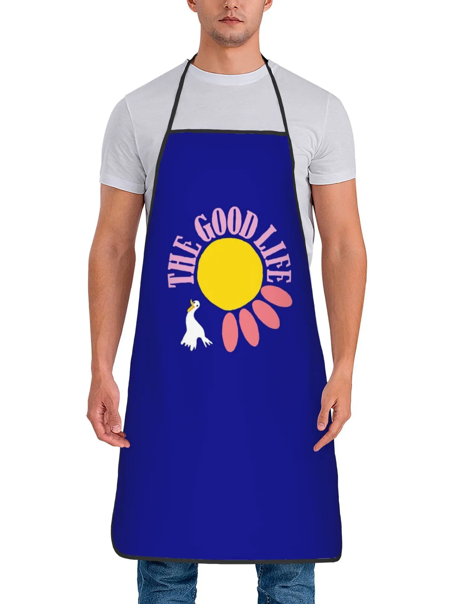Cute Duck Sun Flower Good Life Slogan Pattern Waterproof Apron For Family Baking Grilling Farm Pet Owner Casual Party Present