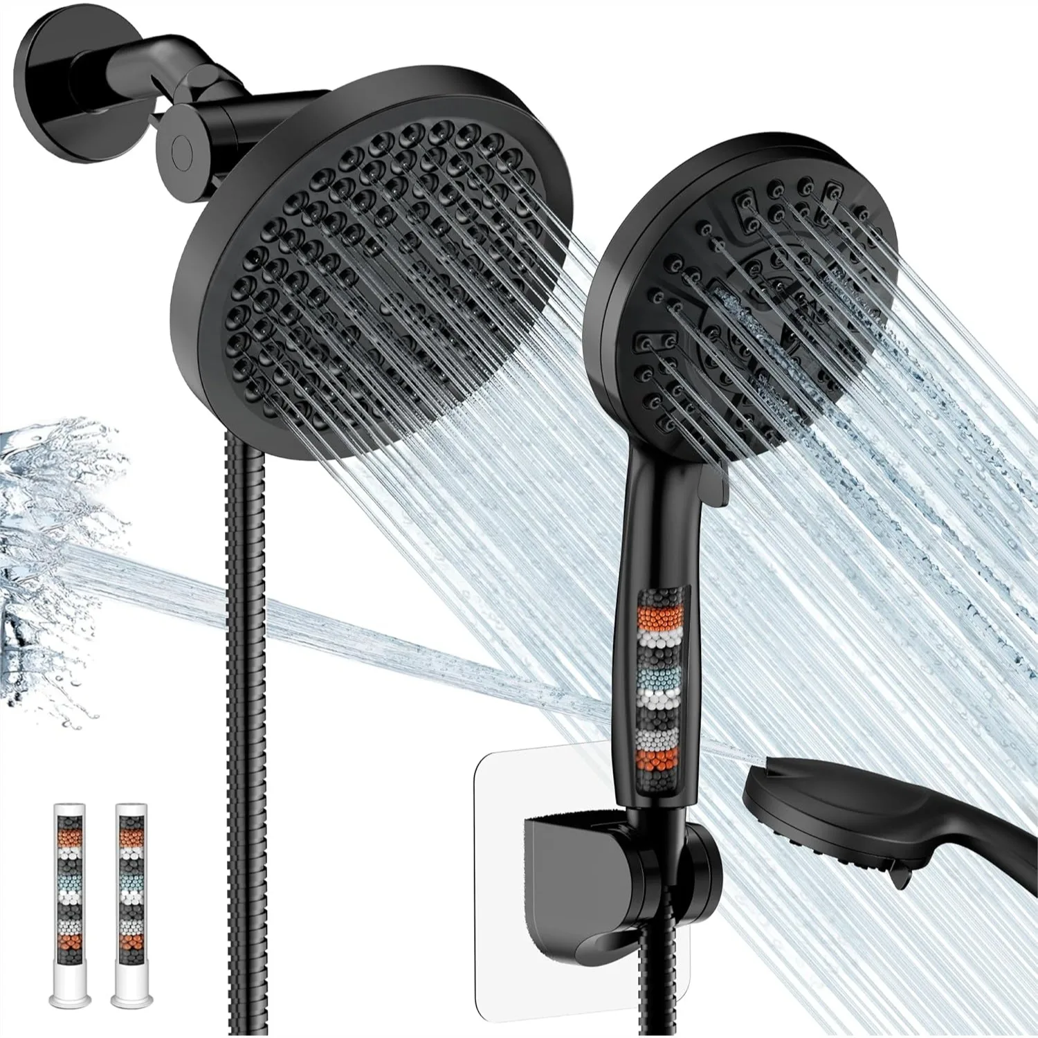

Filtered Shower Head with Handheld Spray Combo, High Pressure Rain Showerhead, 10 Modes, 78 Inch Hose, Black