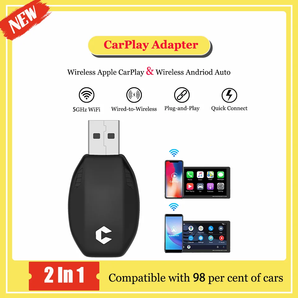 Mini Box Wired to Wireless Apple CarPlay Android Car Wireless Adapter Plug and Play Compatible with 98% of Cars Car Accessories