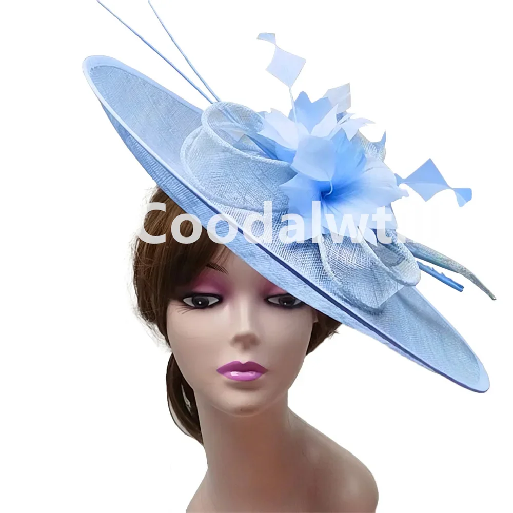 Women Kentucky Derby Big Fascinator Hat Feather Royal Ascot Large Hat Fascinator Party Wedding Headpiece Flower Church Chapeau