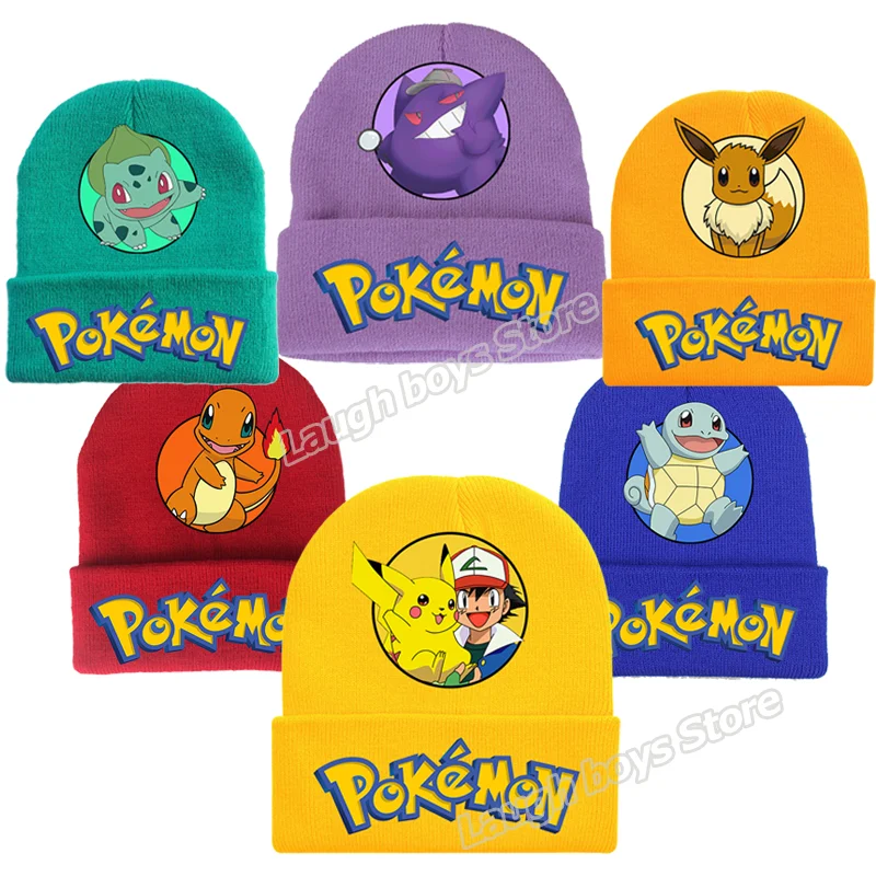 Pikachu Woolen Hat Headgear Pokemon Figure Winter Knitted Cap Cartoon Anime Skullies Beanies Bonnet Christmas Boys Girls Gifts