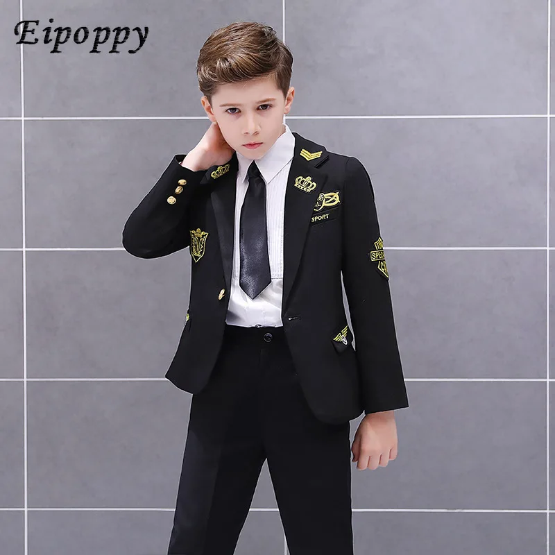 

Performance suit British style stage performance suit flower girl boy black crown catwalk suit top