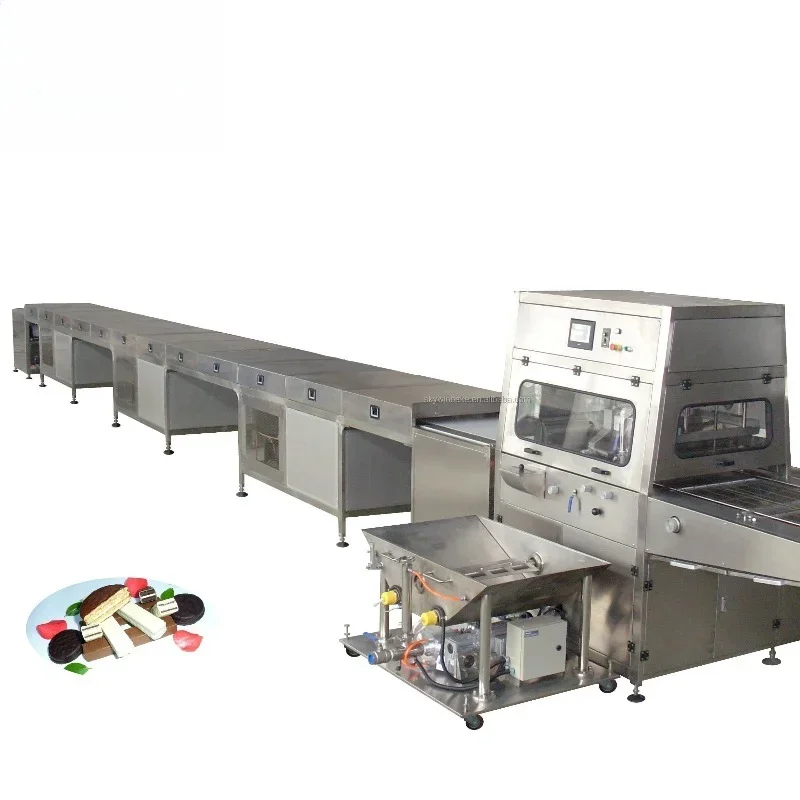 Customized Small Automatic Chocolate Enrobing Line Commercial Wafer Coating Machine For Snack Food Factory Processing