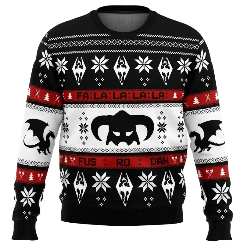 Skyrim Feo Fusrodah Sueter navideño para hombre، sueter de Papá Noel، sudadera y top 3D، ropa de otoño e invierno