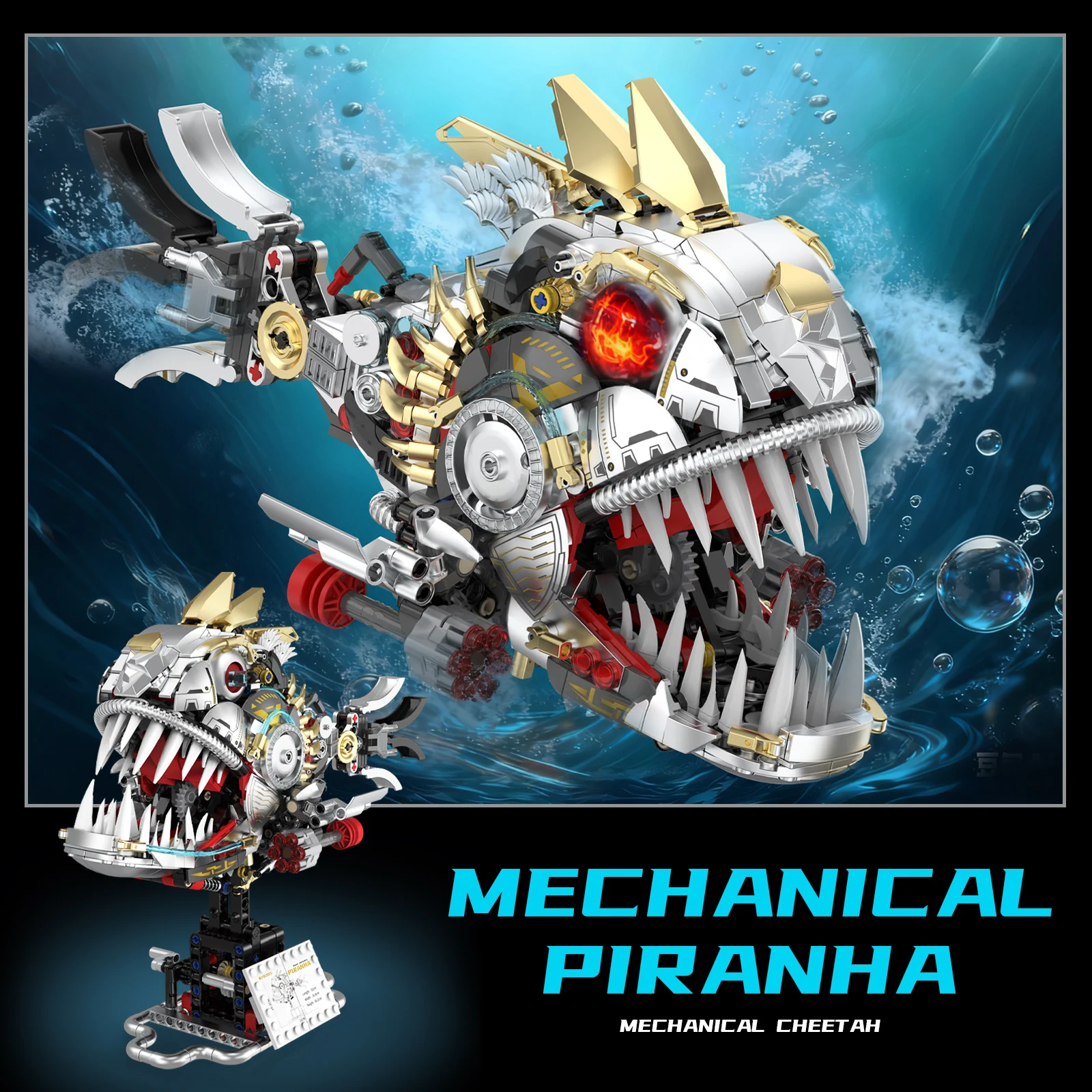 

K96224 Рыбная серия, механическая Коллекционная игрушка-пиранья, орнамент, модель в сборе, набор строительных блоков, детская игрушка на день рождения, подарок