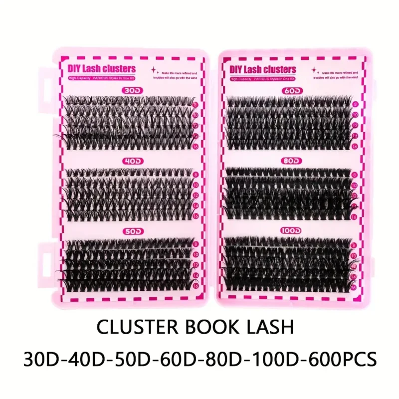 DIY 속눈썹 연장 클러스터 북 - D컬 메가 개별 속눈썹, 내추럴 & 캣아이 스타일, 집에서 재사용 가능한 인조 속눈썹