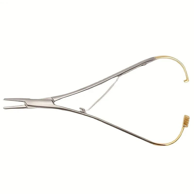 Ergonomisches Edelstahl-Spitzzangen-Set mit goldenen Akzenten – Handgehaltene Klemmzange und Pinzette mit gezahntem Griff zum Knotenbinden – Detail 3