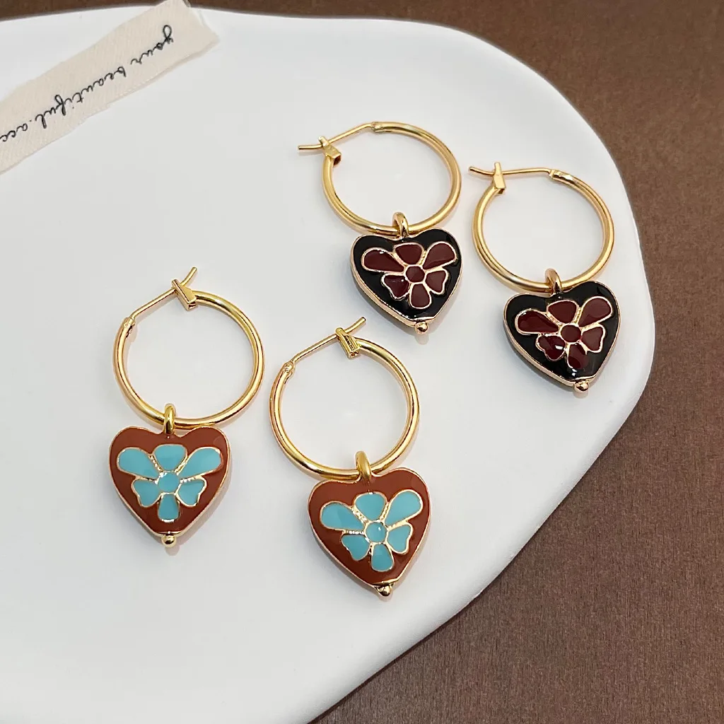 

Fashion Gold Color Round Circle Hoop Earrings for Women Metal Flower Enamel Heart Pendant Charms Trendy Jewelry