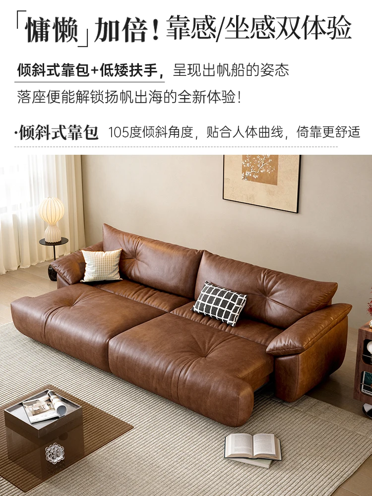 أريكة كهربائية فرنسية كلاسيكية لغرفة المعيشة قابلة للتعديل وقابلة للسحب ومسند ظهر عالي وسرير أريكة من الجلد الشمعي الزيتي القديم #2