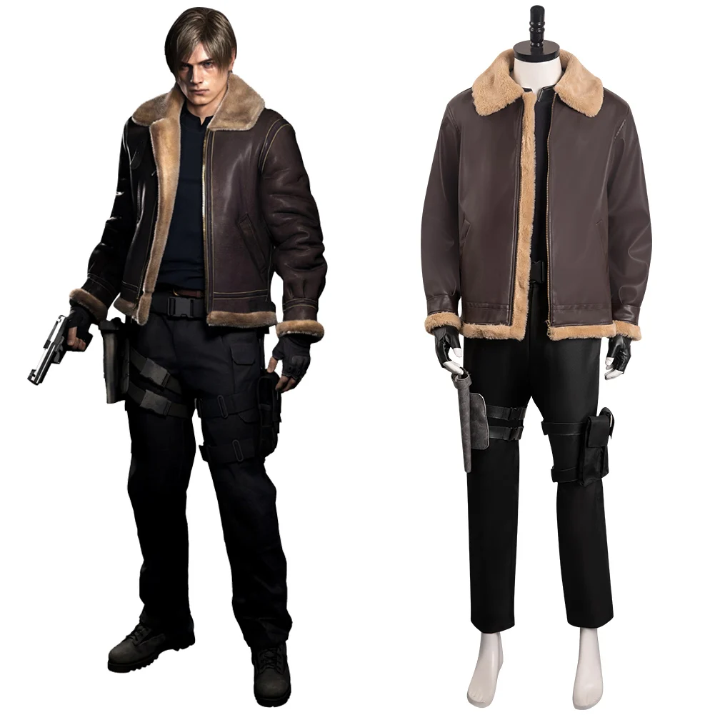 

Game Resident 4 Remake Leon S.Kennedy Cosplay Anime Costume Coat Pants Gloves Halloween Carnival Party Disguise Men Clothes