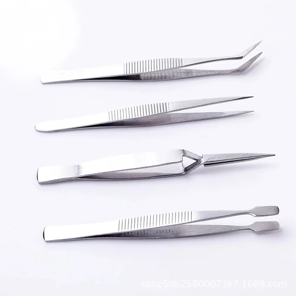 

4pcs Manicure Repair Tweezers Set Premium Multifunctional Pointed Stainless Steel Eyelash Tools For Diy Jewelry Machine