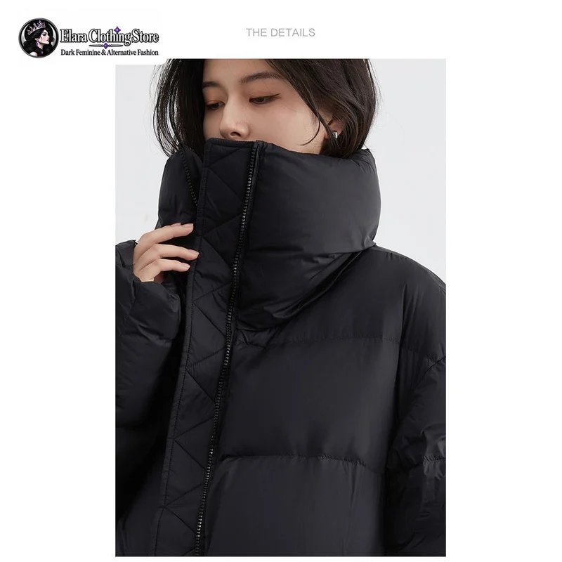Elara Winter New Women's Y2k Style Fashion Retro Puff Down Jacket Korean Edition Stand Up Collar Solid Color Warm Soft Jacket