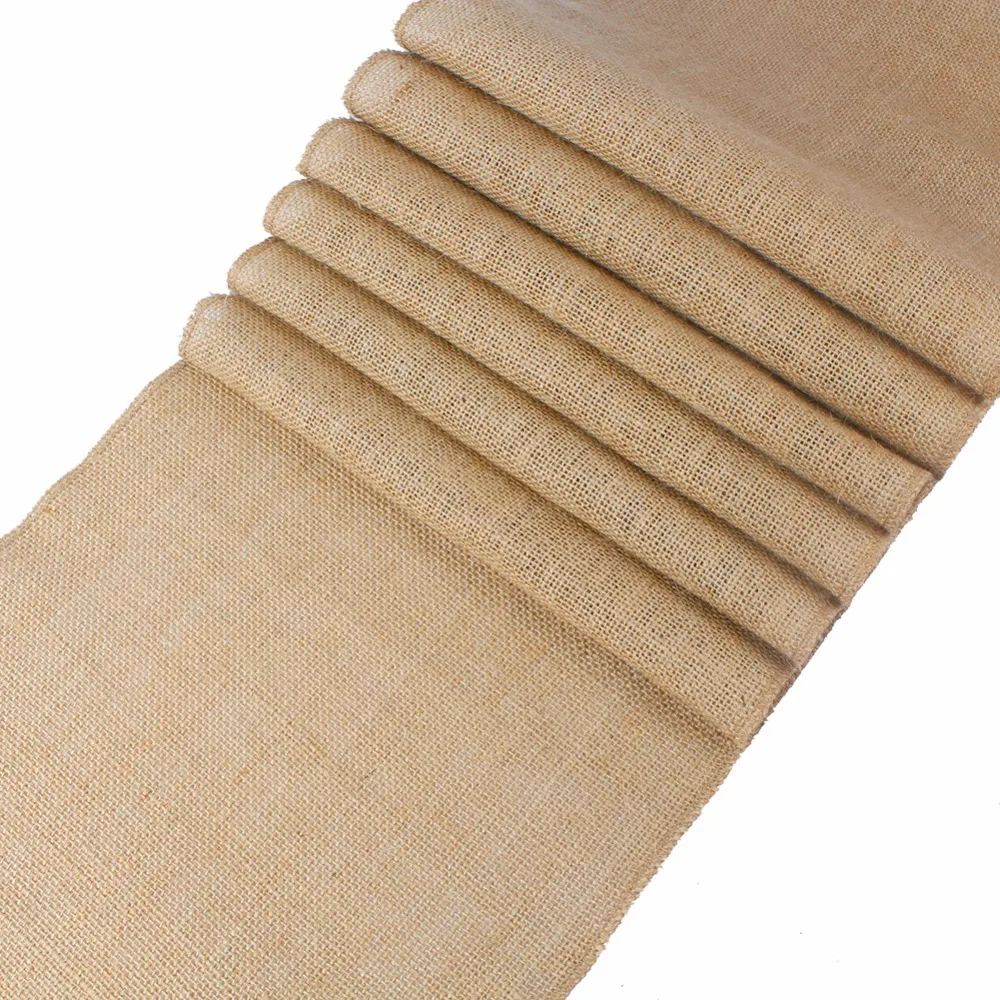 30cm Width Jute Linen Vintage Natural Table Runner Burlap Rustic Khaki Party Country Wedding Decoration Home Party Chair Decor