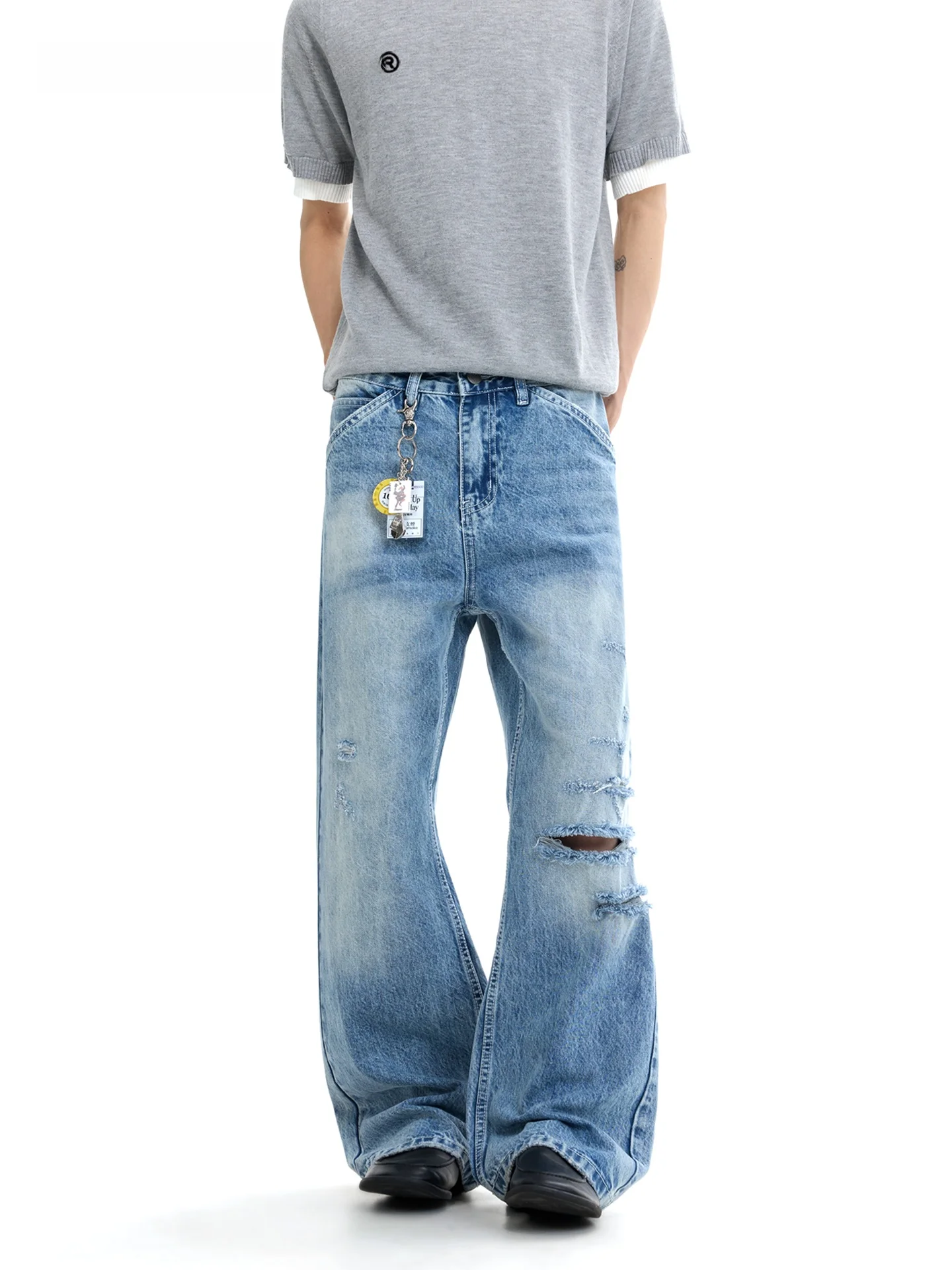 Washed American Style Men's And Women's High Street Vintage Jeans Spring Season Loose Fit Wear Resistant Micro Flare Long Tro...