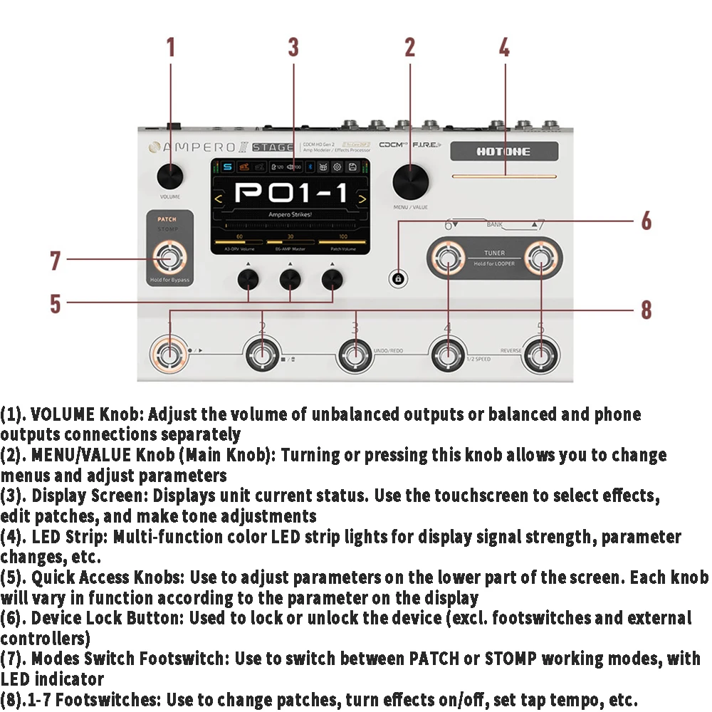 Hotone Ampero II Stage Amp Multi-Effect Pedal Dual Effect Chain DSP Effects Processor Guitar Effects Pedal Guitar Accessories